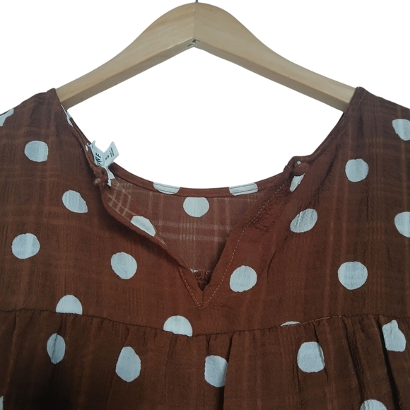 Mine Dress Chocolate Brown and White Flutter Sleeve Mini Sundress Polka Dots - Picture 10 of 12